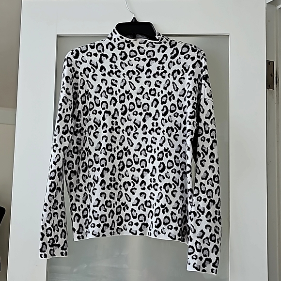 Cynthia Rowley Sparkle Snow Leopard Print Mock Turtleneck Sweater - Picture 3 of 8